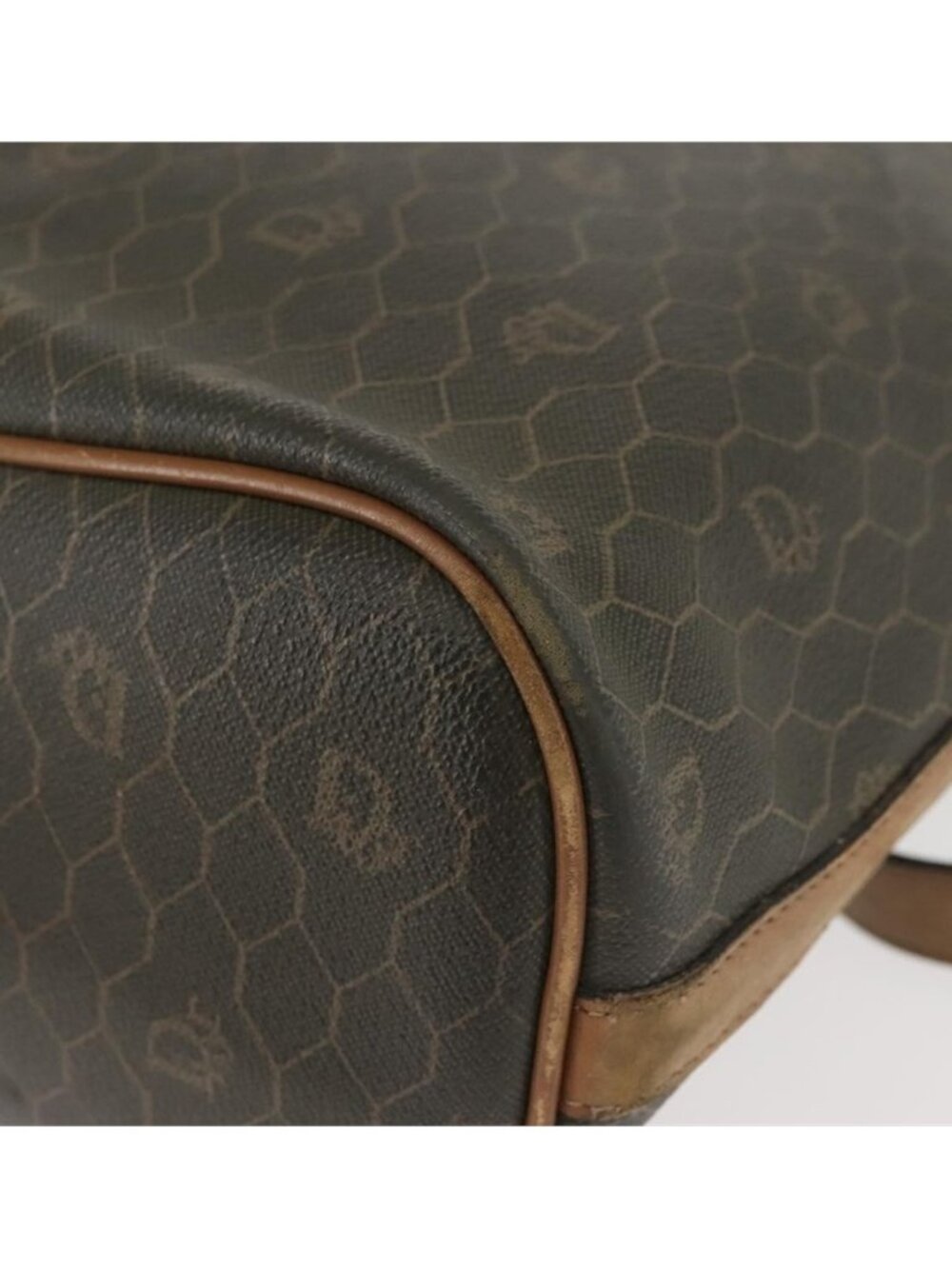 Authentic Christian Dior Honeycomb Canvas Shoulder Bag PVC Black Gold - Picture 11 of 16